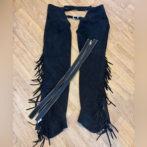Hobby Horse Black Fringe Chaps with Zipper